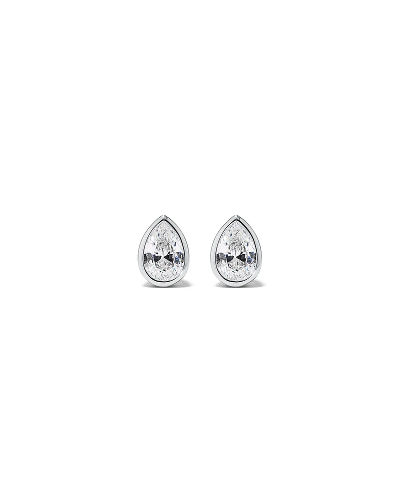 Pear Shaped Cubic Zirconia Bezel Set Stud Earrings in Sterling Silver