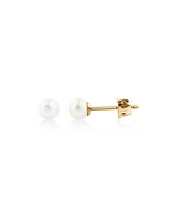 Stud Earrings with 4mm Round Cultured Freshwater Pearl in 10kt Yellow Gold