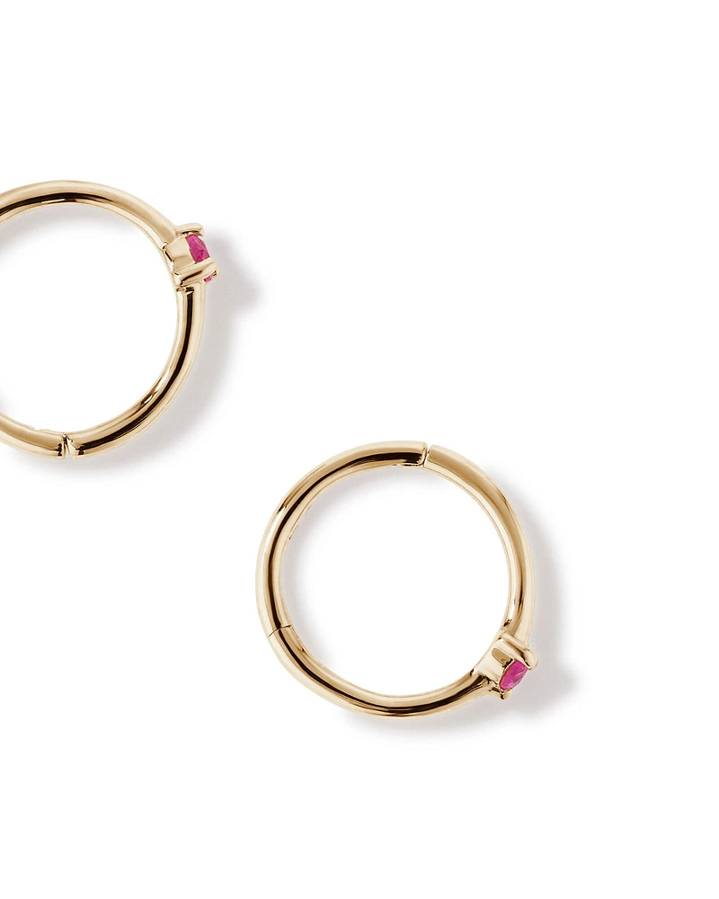 Pink Sapphire Gemstone Accent Sleeper Earrings in 10kt Yellow Gold