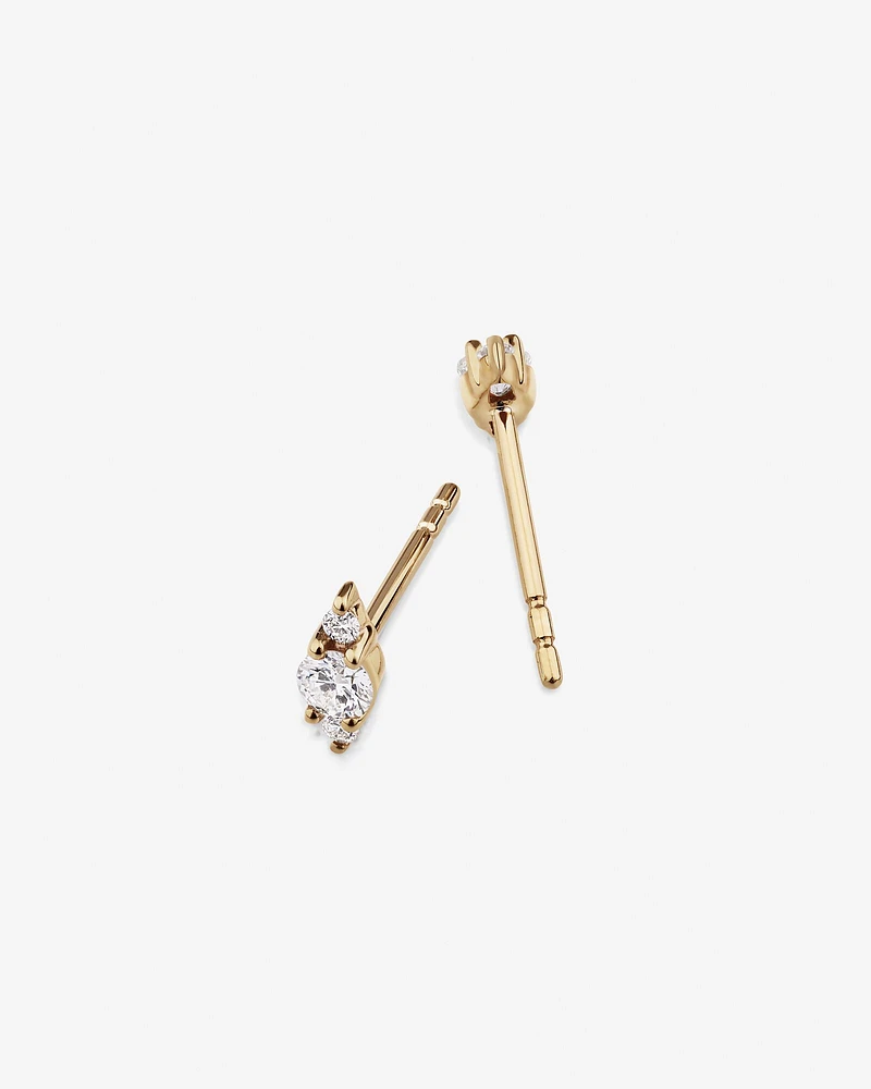 3 Stone Stud Earrings with .21 Carat TW Diamonds in 10kt Yellow Gold