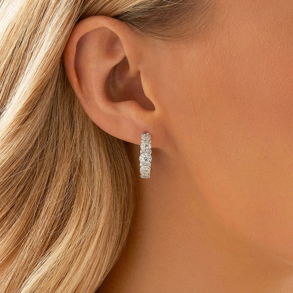 Bubble Huggie Earrings with 1.00 Carat TW Diamonds in 14kt White Gold