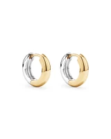 Two-Tone 10mm Reversible Huggie Hoop Earrings in Sterling Silver & 10kt Yellow Gold