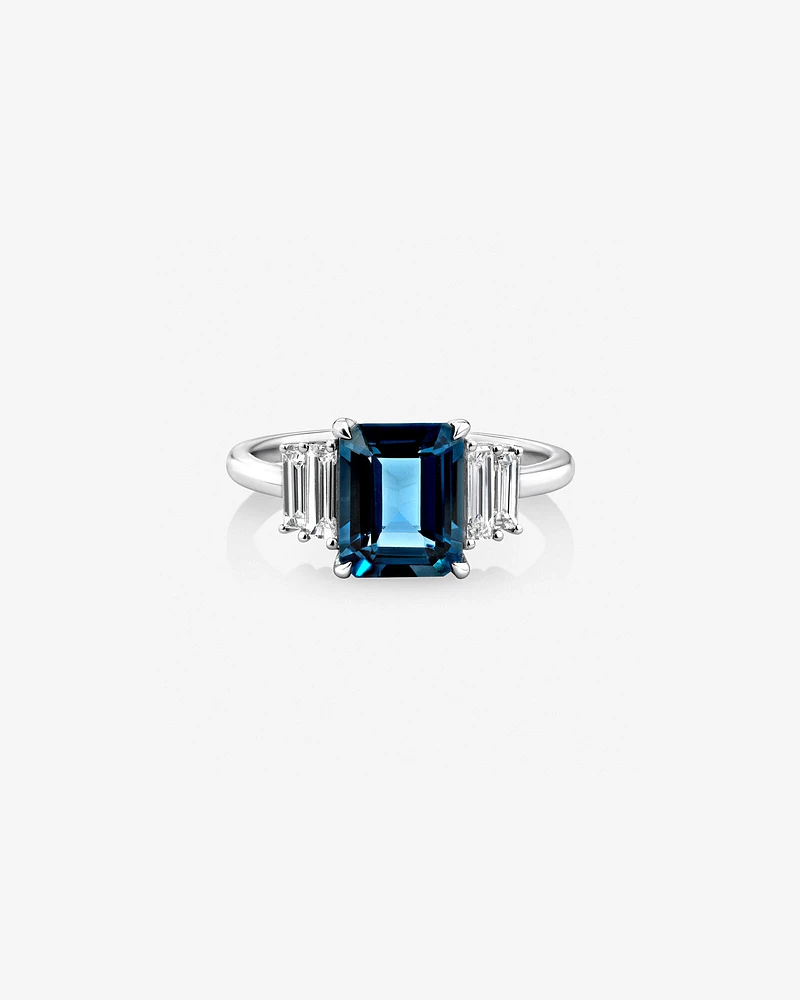 London Blue Topaz Ring with 0.30 Carat TW of Diamonds in 14kt White Gold