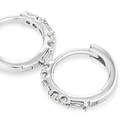 0.13 Carat TW Diamond Dot Dash Mini Hoop Earrings in 10kt White Gold