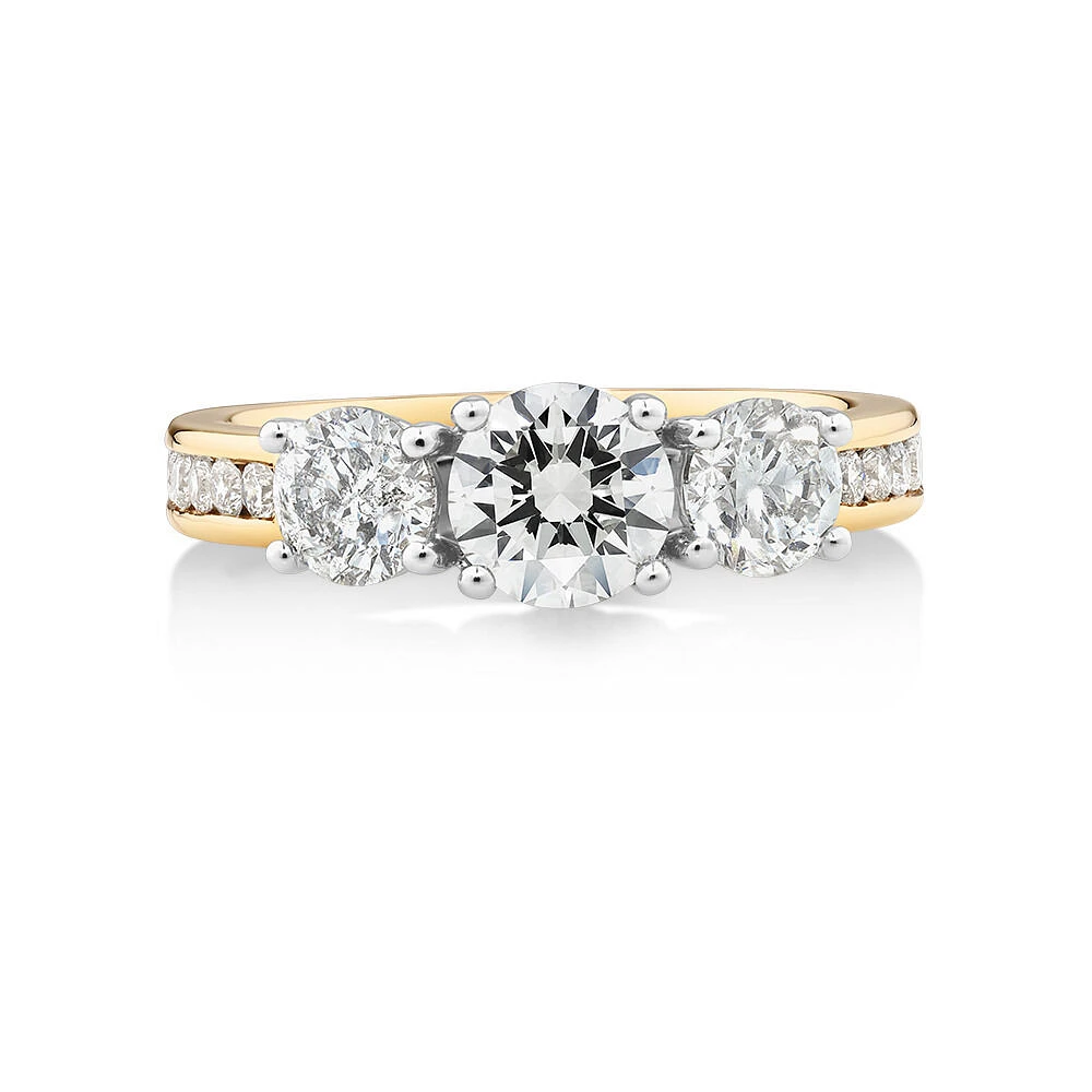 2.00 Carat TW Three Stone Round Brilliant Diamond Engagement Ring in 14kt Yellow and White Gold
