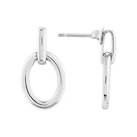 Round Bold Link Drop Earrings in Sterling Silver