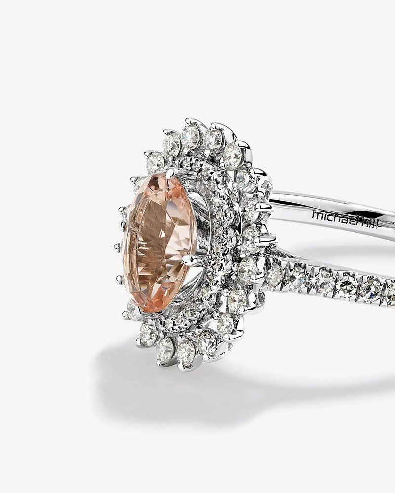 Morganite Lacy Halo Ring with .50TW of Diamonds in 10kt White Gold