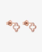 Boutons d'oreilles en or rose 10 K avec trèfle à 4 feuilles et diamants