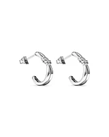 Knot Half Hoop Stud Earrings in Sterling Silver