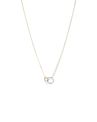 Two-Tone Double Circle Link Hammered Finish Necklace in 10kt White & Yellow Gold