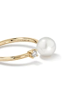 Cultured Freshwater Pearl and Diamond Open Ring in 10kt Yellow Gold