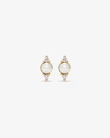 Three Stone Cultured Freshwater Pearl and Diamond Stud Earrings in 10kt Yellow Gold