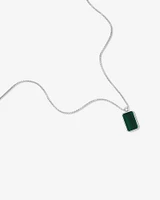 Rectangle Green Malachite Gemstone Pendant Chain Necklace in Sterling Silver