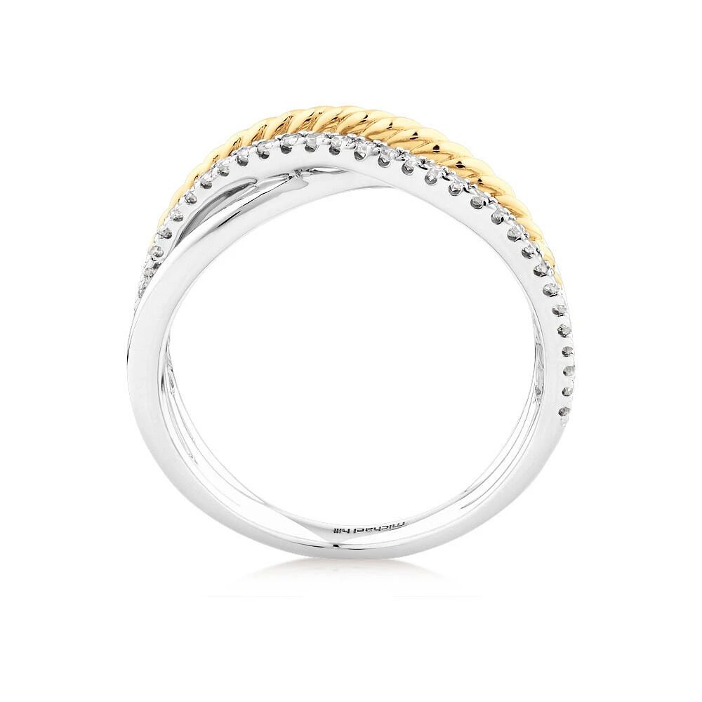 Crossover Wrap Ring with .15 Carat TW Diamonds in Sterling Silver and 10kt Yellow Gold