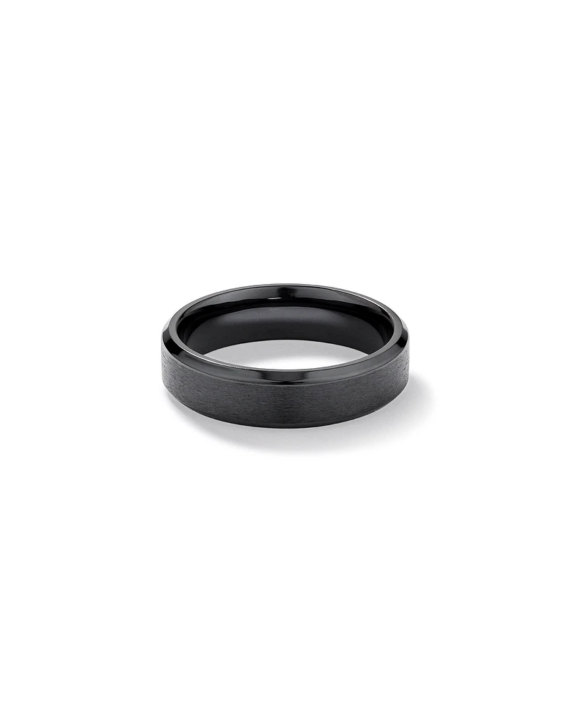 Bague de mariage en titane noir brossé à bords biseautés de 6 mm