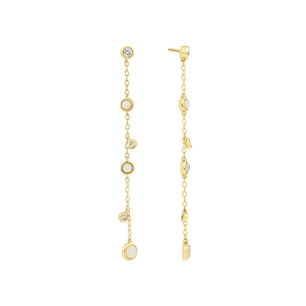 Drop Earrings with Opal & 0.15 Carat TW of Diamonds in 10kt Yellow Gold