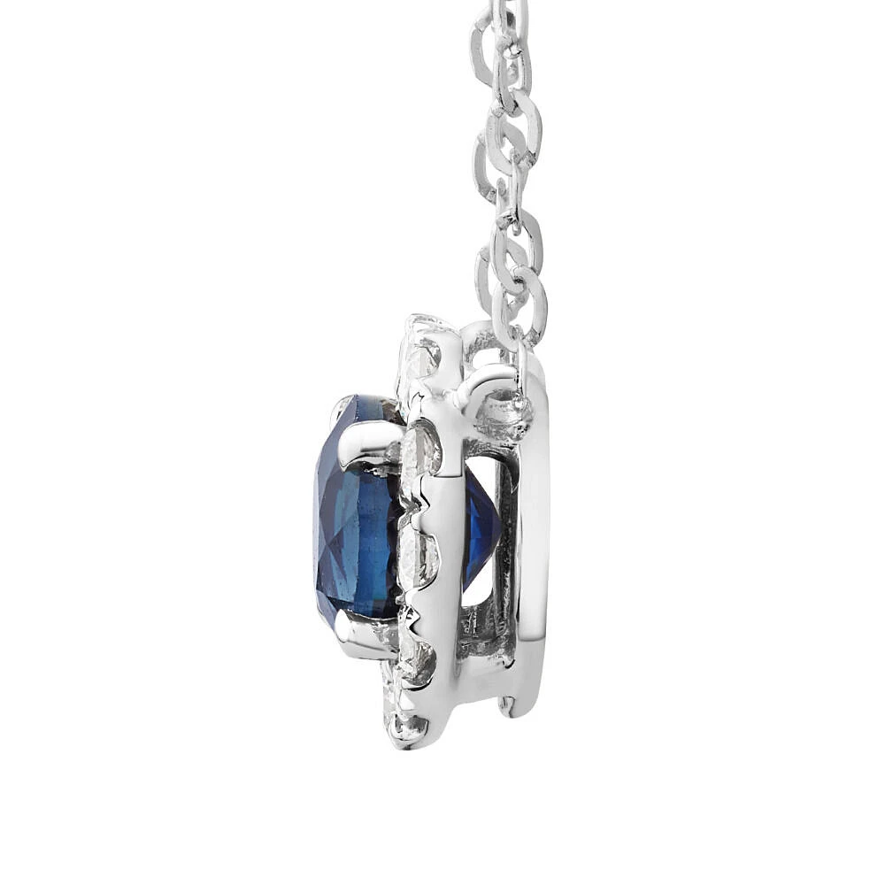 Halo Pendant with Sapphire & 0.14 Carat TW of Diamonds in 10kt White Gold