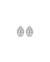 Pear Cubic Zirconia Halo Stud Earrings in Sterling Silver