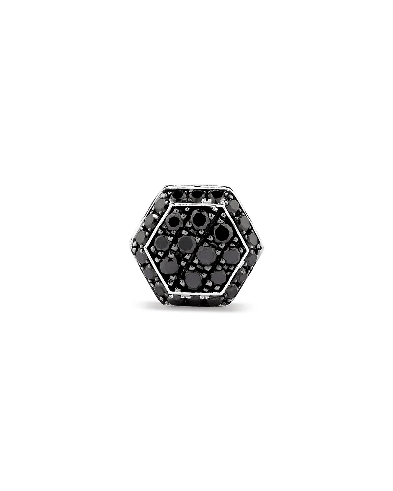 0.23 Carat TW Black Diamond Cluster Hexagon Men's Stud Earring in Oxidised Sterling Silver