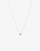 Oval Cut Blue Tanzanite Gemstone and 0.08 Carat TW Diamond Halo Pendant Necklace in 10kt White Gold