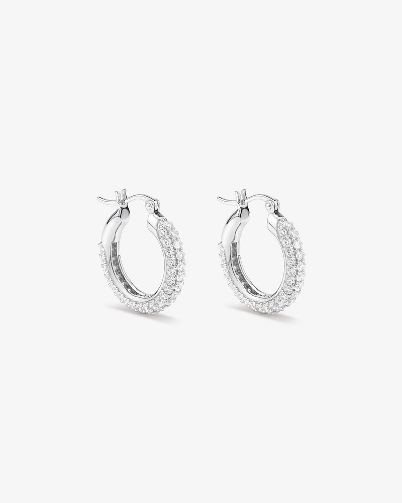 Pavé Cubic Zirconia Small Hoop Earrings in Sterling Silver