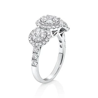 3 Stone Cluster Ring with 1.50 Carat TW of Diamonds in 14kt White Gold