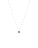 Emerald Cut Created Emerald and Diamond Halo Pendant Necklace in 10kt Yellow Gold