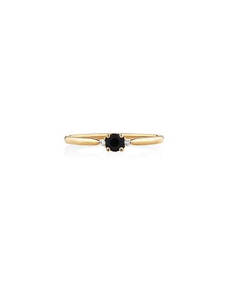 3 Stone Ring with Sapphire & Diamonds in 10kt Yellow Gold