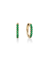 Huggie Earrings with Emerald in 10kt Yellow Gold