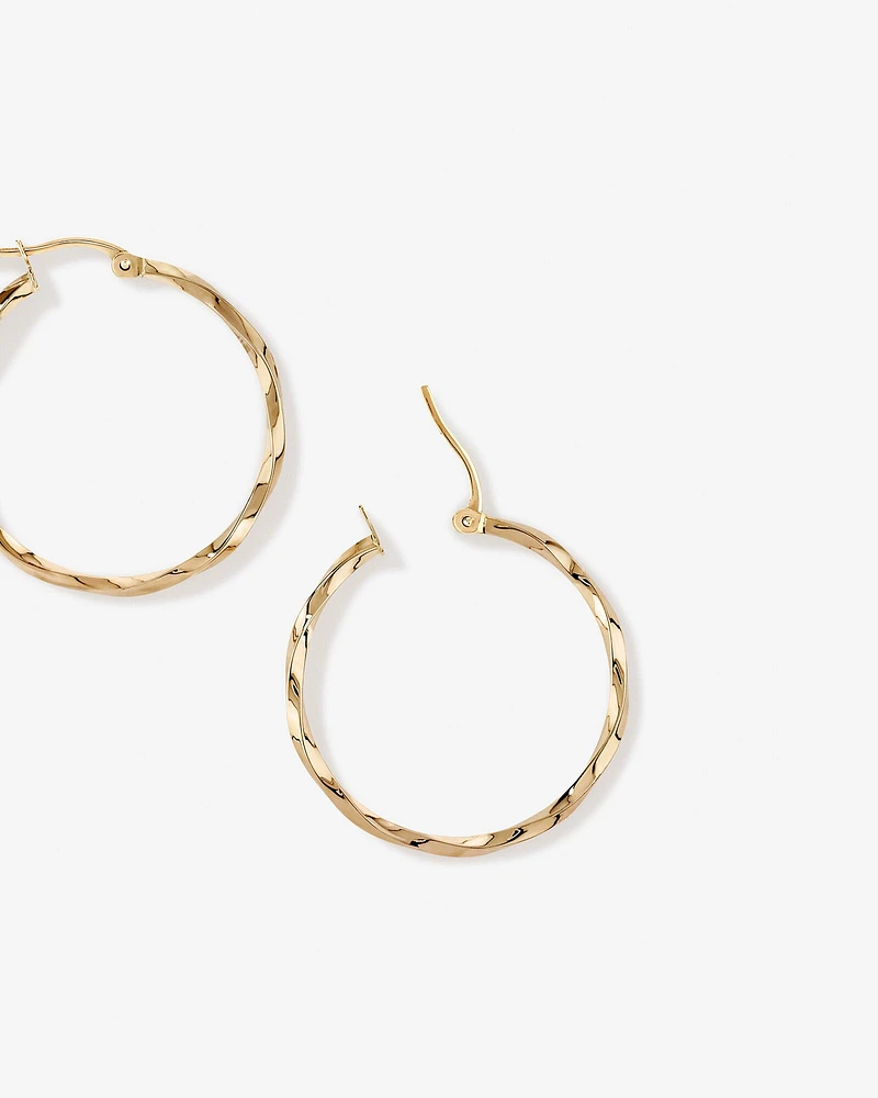 28mm Square Twist Hoop Earrings in 10kt Yellow Gold