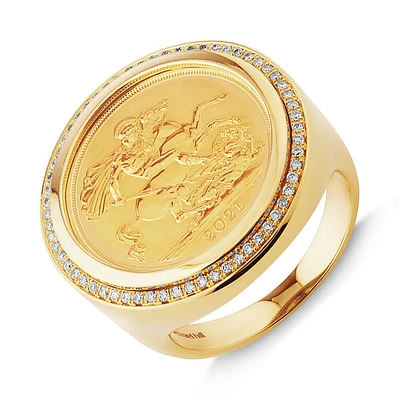 Sovereign Coin Ring with 0.30 Carat TW of Diamonds in 10kt & 22kt Yellow Gold