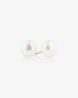 Stud Earrings with 7mm Button Cultured Freshwater Pearl in 10kt Yellow Gold