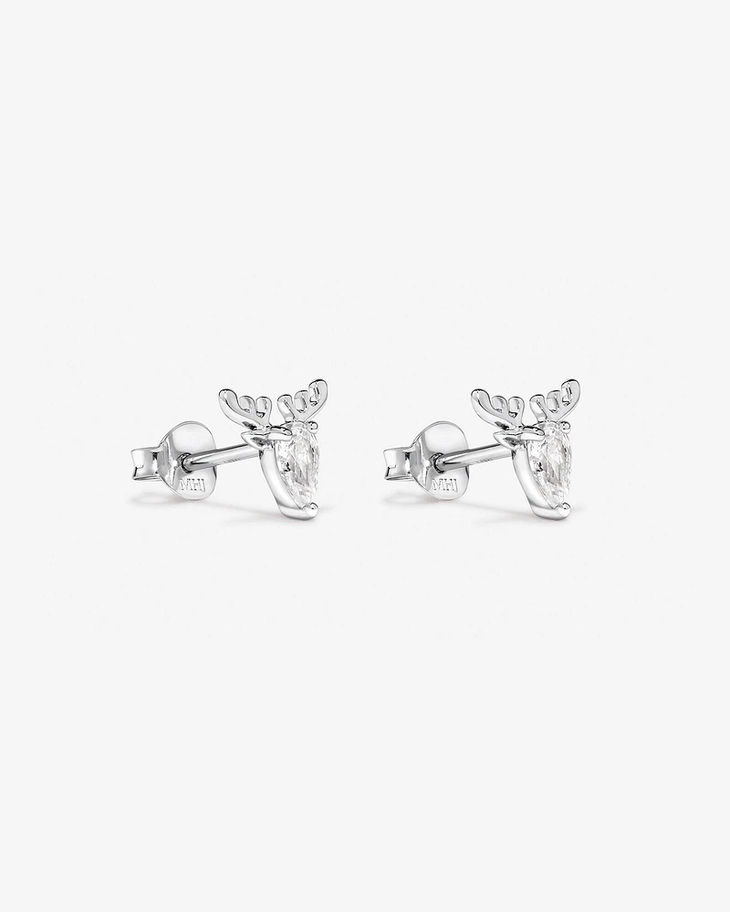 Cubic Zirconia Reindeer Stud Earrings in Sterling Silver