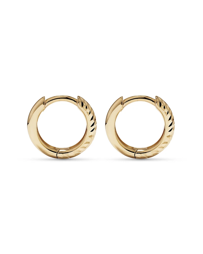 9mm Diamond Cut Huggie Hoop Earrings in 10kt Yellow Gold