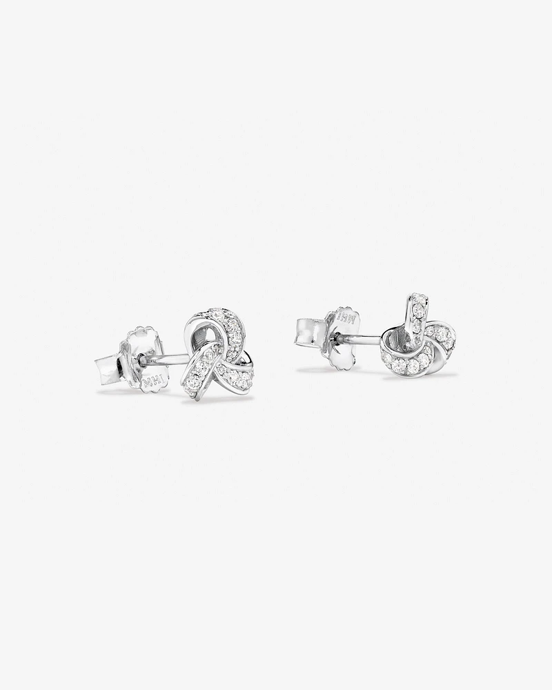 Cubic Zirconia Knot Stud Earrings in Sterling Silver