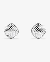 Wavy Ridge Textured Square Stud Earrings in Sterling Silver