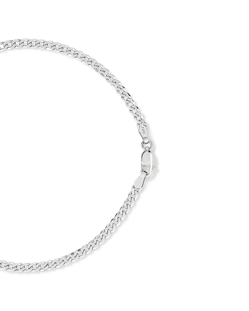 3mm Wide Flat Curb Chain Bracelet in 10kt White Gold