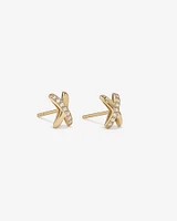 Cubic Zirconia Crossover Stud Earrings in 10kt Yellow Gold