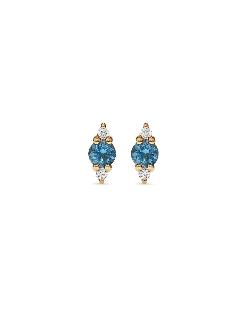 London Blue Topaz and Diamond Stud Earrings in 10kt Yellow Gold