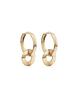 Sunray Circle Charm Huggie Hoop Earrings in 10kt Yellow Gold