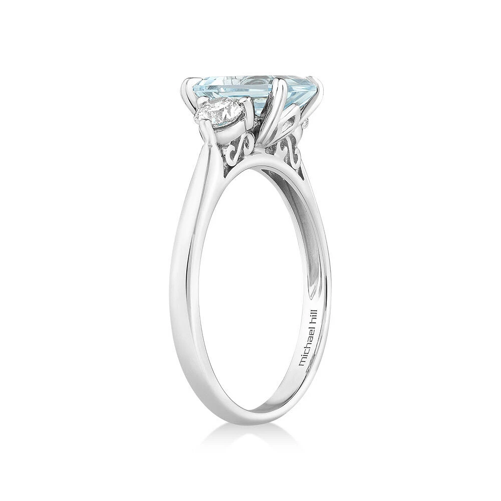 Ring with Aquamarine & 0.40 Carat TW of Diamonds in 10kt White Gold