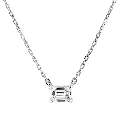 0.25 Carat TW Emerald Cut Diamond Solitaire Necklace in 18kt White Gold