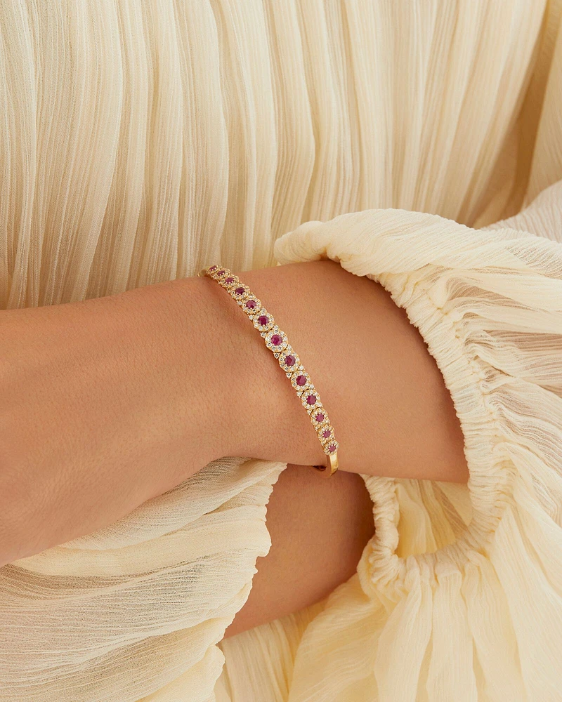 Bubble Bangle with Ruby and 1.03 Carat TW Diamonds in 14kt Yellow Gold