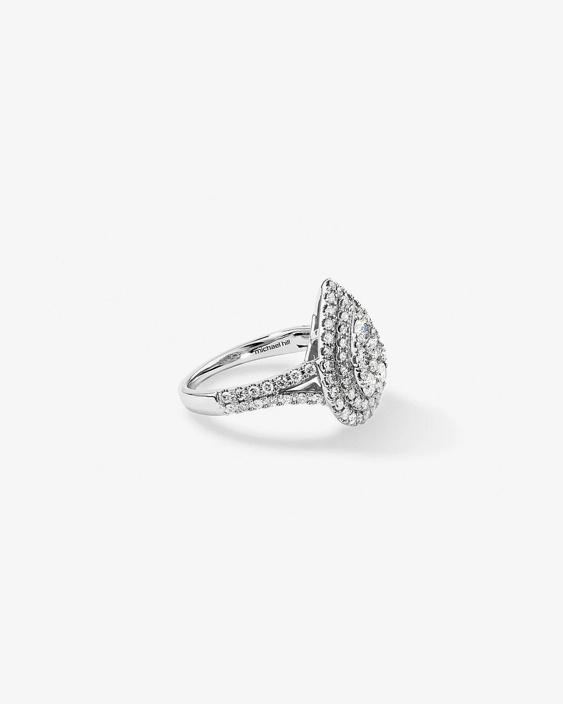 Bague Halo à Grappe Poire de Diamant de 1,30 Carat TW en Or Blanc 10kt