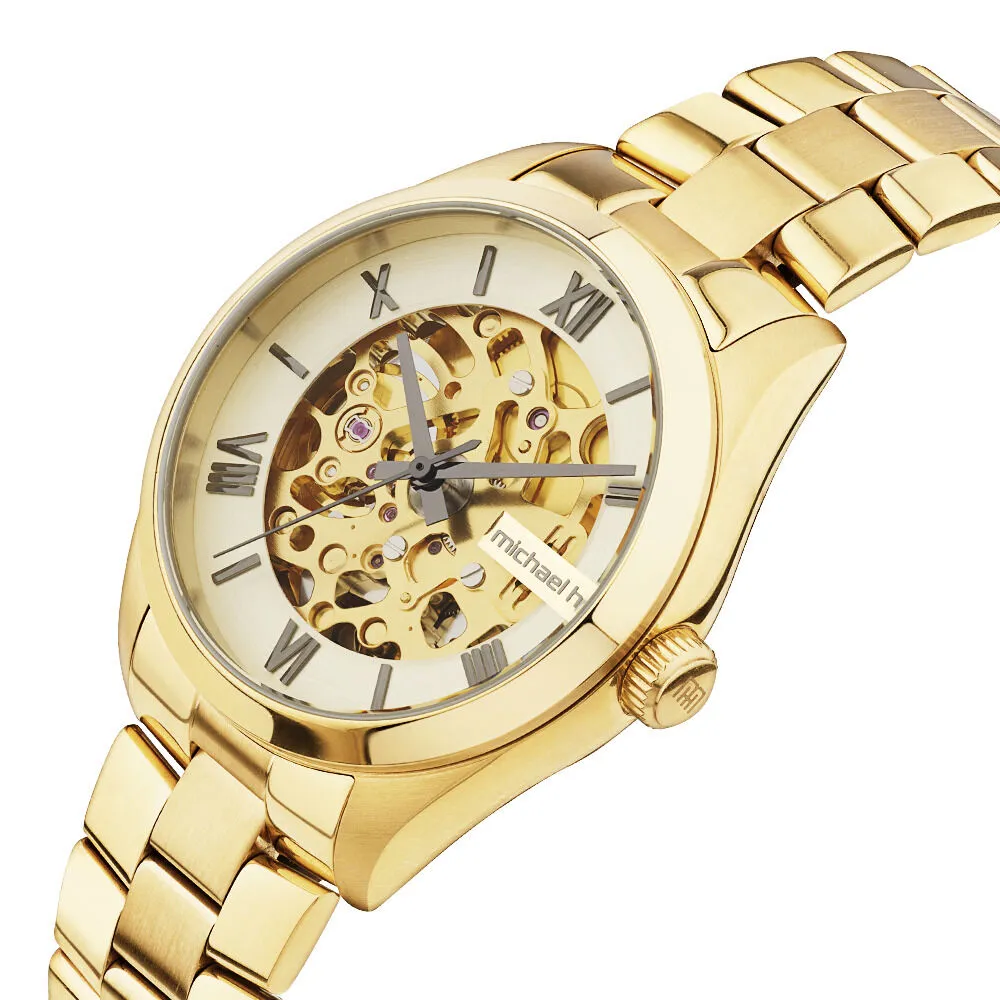 Automatic Skeleton Watch In Gold Tone Stainless Steel