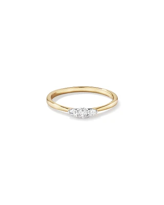 0.15 Carat TW Three Stone Round Brilliant and Oval Cut Diamond Promise Ring in 10kt Yellow and White Gold