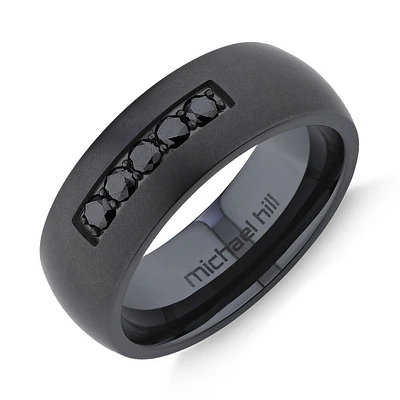 Bague en titane noir avec diamants noirs traités