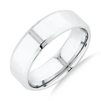 7mm Flat Bevelled Wedding Band in 10kt White Gold