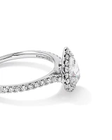 Halo Pear Engagement Ring with 0.92 Carat TW of Diamonds in 14kt White Gold