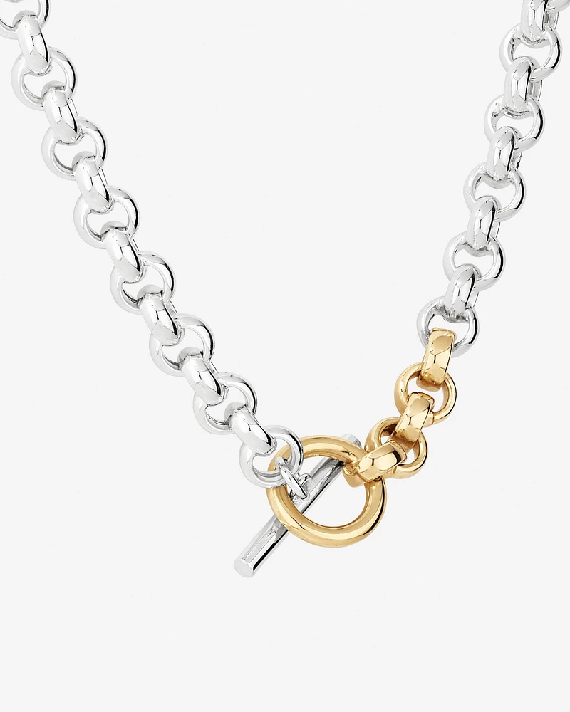 Two-Tone Belcher Fob Chain Necklace in Sterling Silver & 10kt Yellow Gold